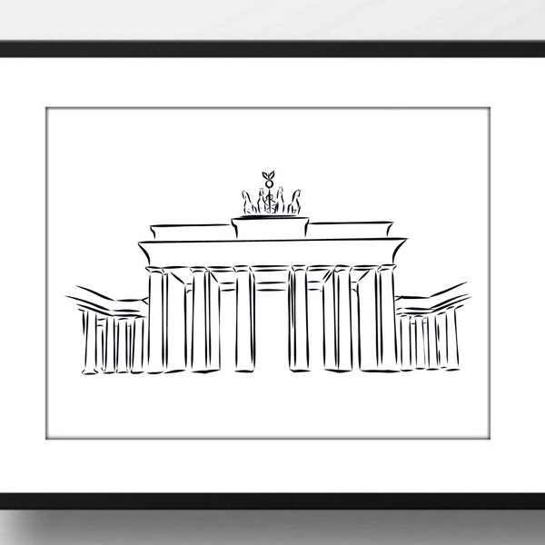 Din A4 Art Print without Frame - Puerta de Brandeburgo - Berlin Silhouette City Drawing Print Poster Image