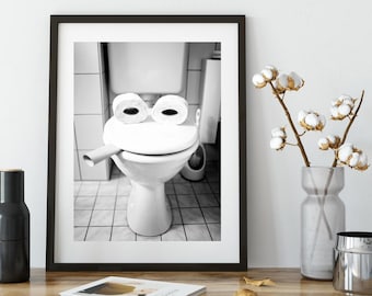 Din A4 Kunstdruck ohne Rahmen - Toilette als Gesicht - WC Klo Badezimmer Gäste-WC Lustig Foto Bild Druck Poster Bild