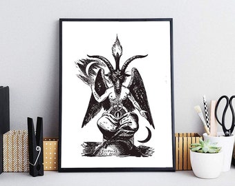 Din A4 Kunstdruck ohne Rahmen - Baphomet Illuminati Freimaurer Luzifer Teufel Satan 666 Okkultismus Gothic Druck Poster Bild