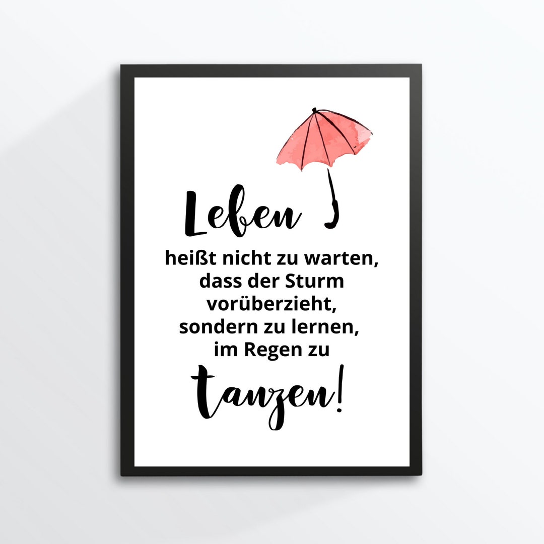 Din A4 Kunstdruck ungerahmt Spruch Im Regen tanzen Leben Mut