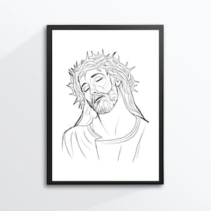 Din A4 Art Print without Frame - Jesus - Wreath of Thorns Christ Inri God Faith - Christian Image - Church Religion Sketch Print