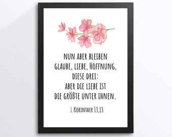 Din A4 Kunstdruck ungerahmt Bibelvers- Glaube Liebe Hoffnung - Religion Gott Typographie Bild Poster Geschenk