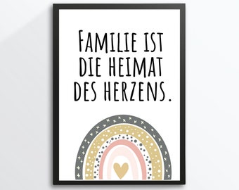 Din A4 Kunstdruck ohne Rahmen - Spruch - Familie ist die Heimat des Herzens - Familie Liebe Glück Zuhause Family Bild Poster Geschenk