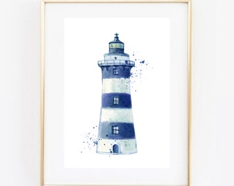 Din A4 Art Print Unframed Aquacolor Lighthouse Blue Maritime Ocean Ocean Badkamer Image Poster Cadeau