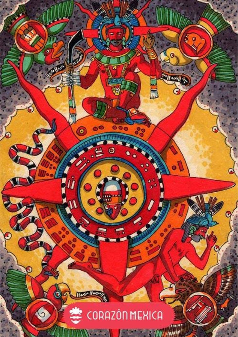 Tonalli Small Print Aztec Mexican Tarot Corazon Mexica Etsy
