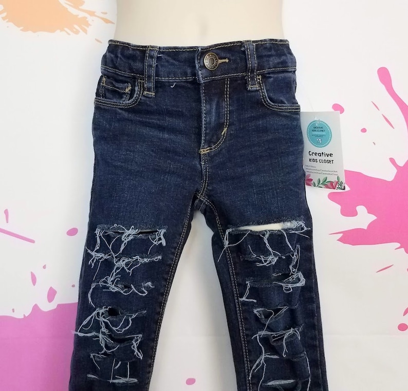 Destroyed Adjustable Waist Jeans Toddler/'s Refashioned Distressed Denim Jeans Free Shipping Toddler Girl/'s Size 3 T Skinny Jeans