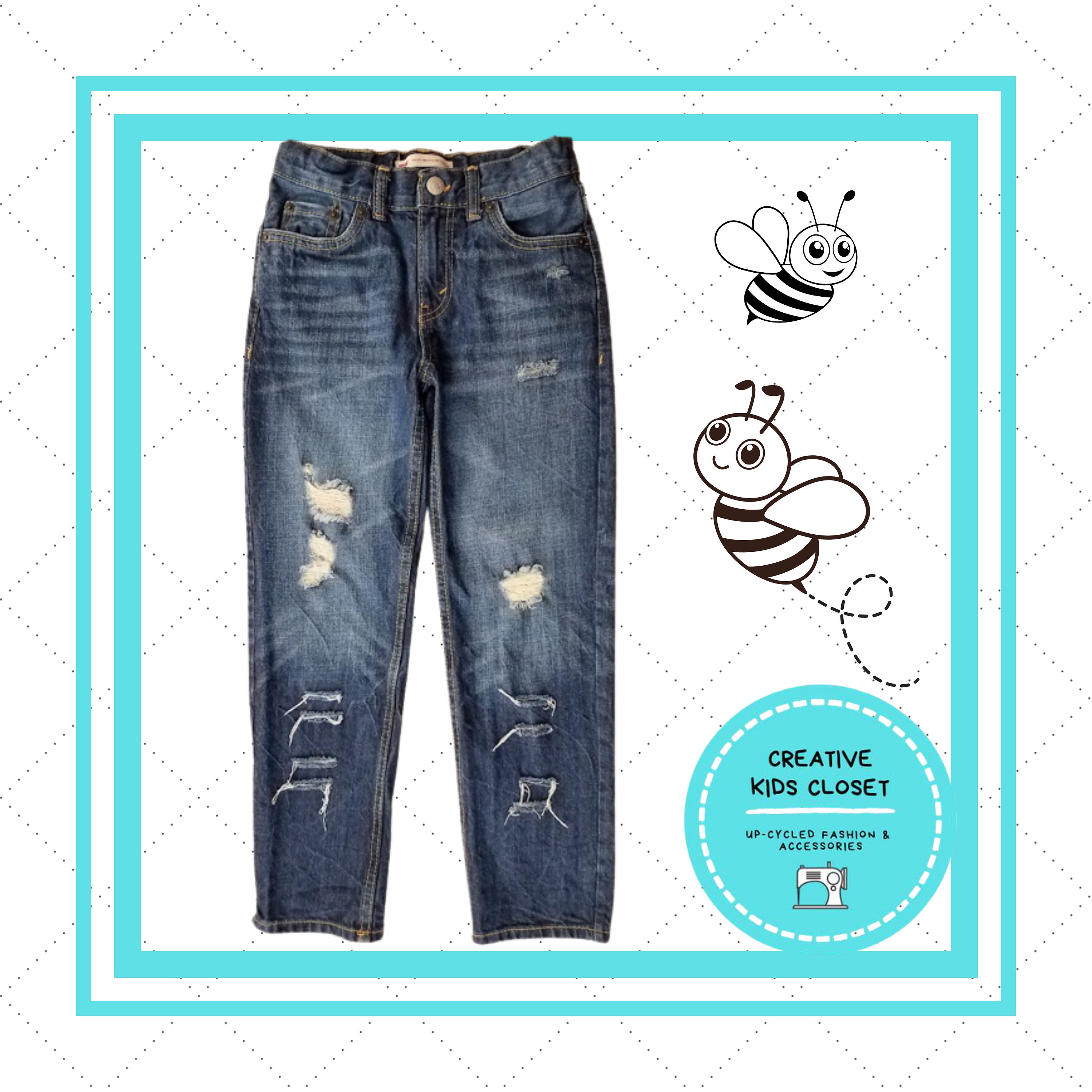 Boy's Size 7 x Reg Jeans - Boy's Distressed Denim Jeans - Ripped Destroyed Denim Jeans - Boy's Clothing 100% Cotton -