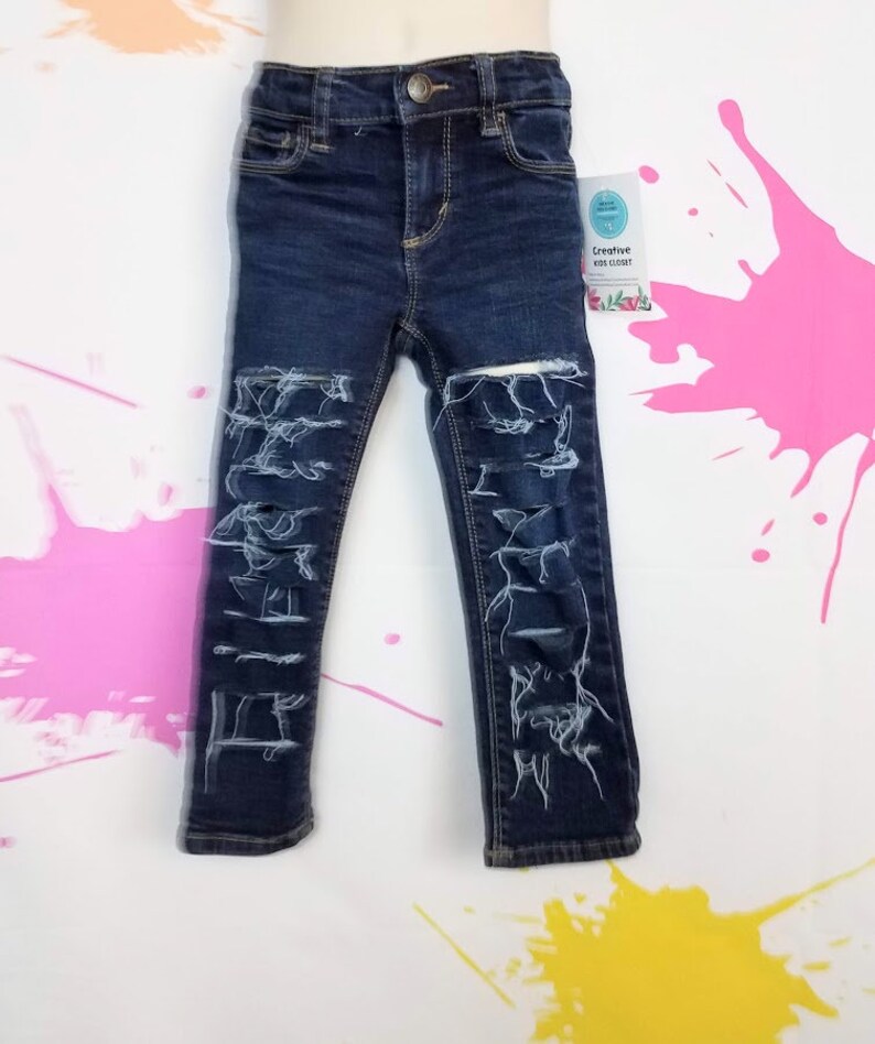 Destroyed Adjustable Waist Jeans Toddler/'s Refashioned Distressed Denim Jeans Free Shipping Toddler Girl/'s Size 3 T Skinny Jeans