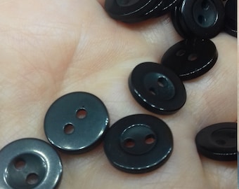 Black Round Buttons, small buttons, shaped buttons,  buttons, sewing buttons, craft supplies, 2 hole buttons