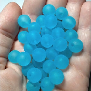 25 blue frosted beads, 10mm beads, round beads, blue beads, ocean, jewelry making, jewelry supplies, big beads