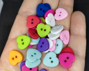 20 Heart Buttons, small buttons, shaped buttons,  buttons, sewing buttons, craft supplies, multicoloured buttons