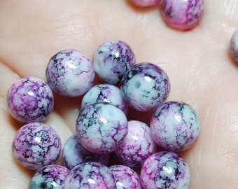 8mm mixed dragon vein beads, round beads, purple beads, jewelry making, jewelry supplies, bright beads, pink beads, patterned, glass