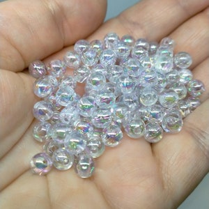 Clear beads, 6mm beads, AB beads, round beads, white beads, clear beads, jewelry making, jewelry supplies, round acrylic beads