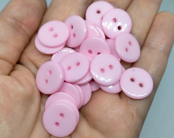 25 or 50 pink buttons, small buttons, round buttons, sewing buttons, buttons, 2 hole buttons, 15mm buttons, baby pink