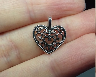 Breloques coeur en argent, pendentifs coeur, fabrication de bijoux, fournitures de bijoux, breloques de mariage, coeurs d'amour