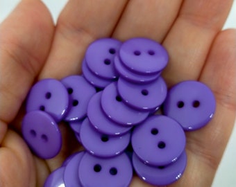25 purple buttons, small buttons, round buttons, sewing buttons, buttons, 2 hole buttons, 15mm buttons, purple buttons