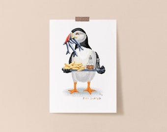Puffin Fish Supper Illustrated Print