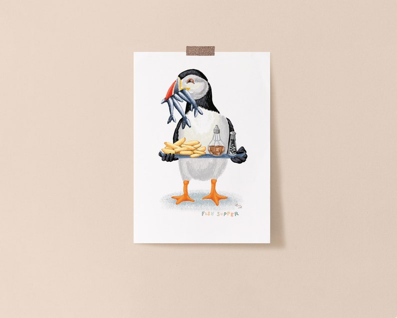 Puffin Fish Supper Illustrated Print image 1