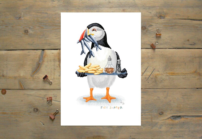 Puffin Fish Supper Illustrated Print image 4