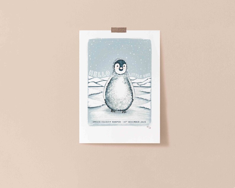 Penguin New Born Baby Personalised Art Print image 4