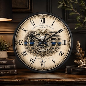Police Wall Clock #3, Thin Blue Line Badge Decor, Gift for a Cop
