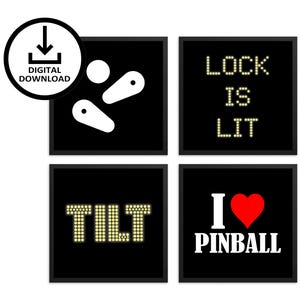 Four (4) Pinball Minimalist Prints. Instant Download, Pinball Enthusiast Gift, Game Room Decor, DIY Print & Frame it Yourself Posters, #7-10