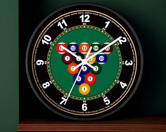 Billiards Pool Table Clock #1 - Wooden Wall Art (10 inch)
