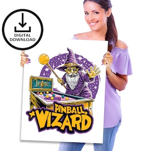 Pinball Wizard Print #13 Instant Download, AI-Generated Fantasy Art, Pinball Enthusiast Gift, Game Room Decor, DIY Print & Frame it Yourself