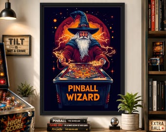 Pinball Wizard Wall Art #1, Print, Canvas, Fantasy Art, Arcade Game Room Decor, Pinball Enthusiast
