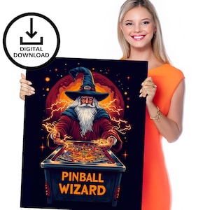 Pinball Wizard Print #1, Instant Download, AI-Generated Fantasy Art, Pinball Enthusiast Gift, Game Room Decor, DIY Print & Frame it Yourself