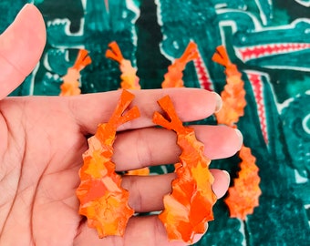 Tempura prawn earrings! Midi size studs, hypoallergenic posts. Hand painted wood, one off pair, made locally. Ocean sea animal gift idea!