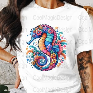 Floral Seahorse PNG, Colorful Seahorse, Boho Seahorse, Sea Life Png, Sublimation Png, Digital Download Png
