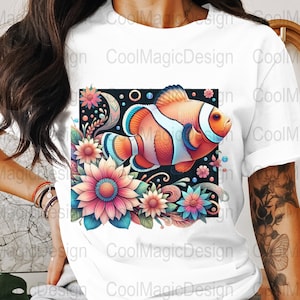 Clownfish PNG, Clown Fish Clipart, Flower Png, Fish Png, Floral Clownfish, Sublimation Png, Digital Download PNG