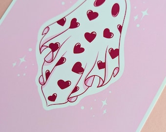 Pink Ghost Art Print | Spooky Ghost With Hearts | (A5 & A4)