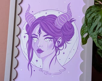 Ethereal Witch Girl Art Print | Pastel Goth Witch Portrait | (A4 & A5)