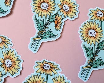 Skull Sunflower Sticker | Pastel Goth, Witchy Floral Sticker