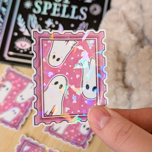 Holografisch Gespenst Stempel Aufkleber | Rosa Pastell Goth Decor