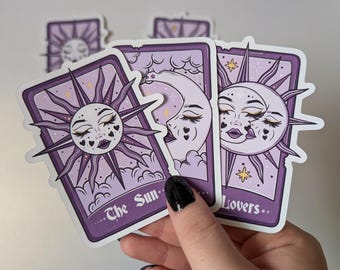 Tarot Card Sticker Set - Witchy Tarot Bundle | The Moon, The Sun and The Lovers | Trio of Stickers