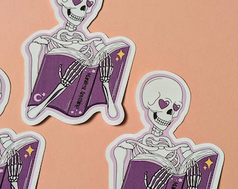 Skeleton Reading Aufkleber | Pastel Goth und Witchy Dekor | Bücherwurm Geschenke