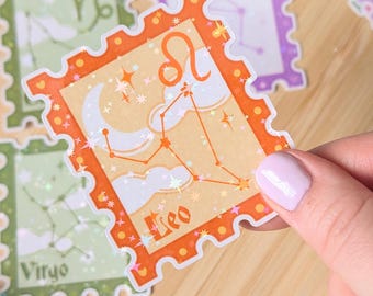Leo Zodiac Stamp Sticker | Fire Sign Constellation | Celestial Astrology Sticker