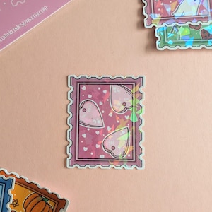 Holographic Pink Planchette Stamp Sticker – Cute Witchy Heart Ouija Design | Spooky Cute Vinyl Sticker, Aesthetic Halloween Decor