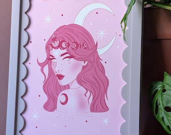 Lunar Witch Art Print | Pastel Goth Celestial Decor | (A4 & A5)