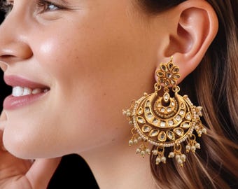 DER21 Rimsha kundan earrings | chandbali earrings | dangler earrings | jadau | pearl earrings | gift for her | kundan jewelry