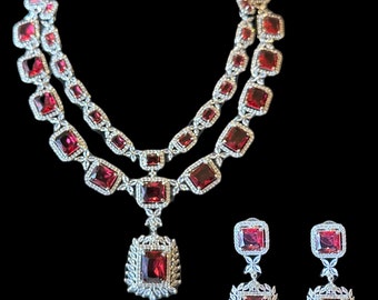 DNS126  high quality Cz necklace in ruby , Indian jewelry