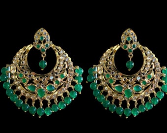 DER277 Noor hyderabadi chandbali in  green   , Indian JEWELLERY