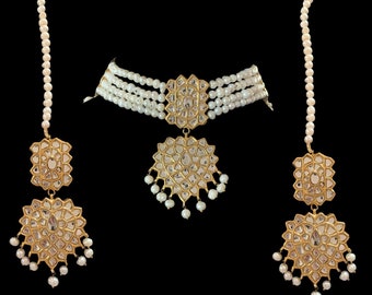 C73 Zara Jadau Kundan Choker Set in fresh water pearls / Jadau Kundan Jewellery/ Kundan/ Ethnic Jewelry/ Bollywood Jewellery