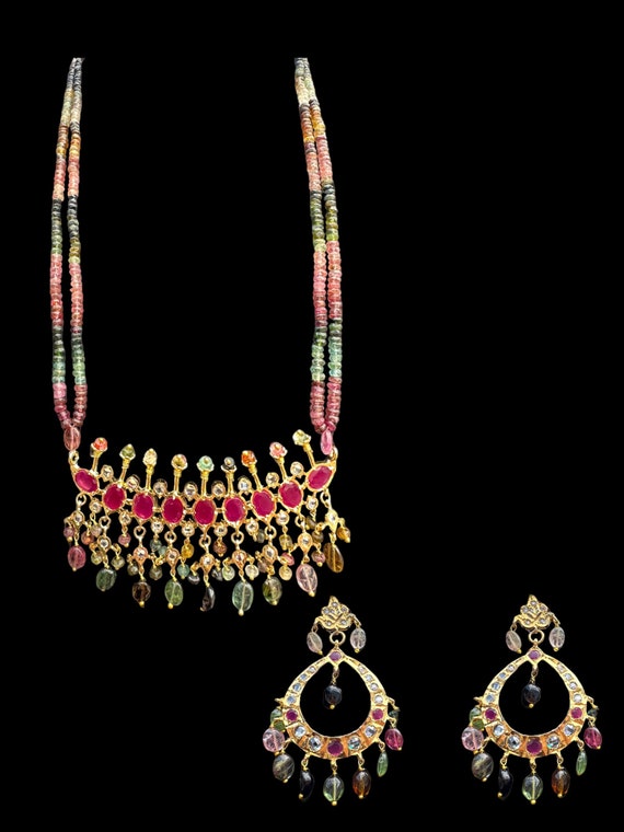 Tirmani Necklace With Earrings in Chandbali Style Hyderabadi