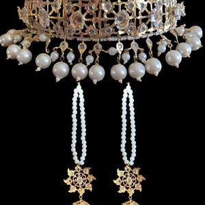 C26 Hyderabadi jadavi lacha in pearls and Polki/gold plated choker/guluband/hyderabadi jewelry/ethnic jewelry/pearl choker/polki choker