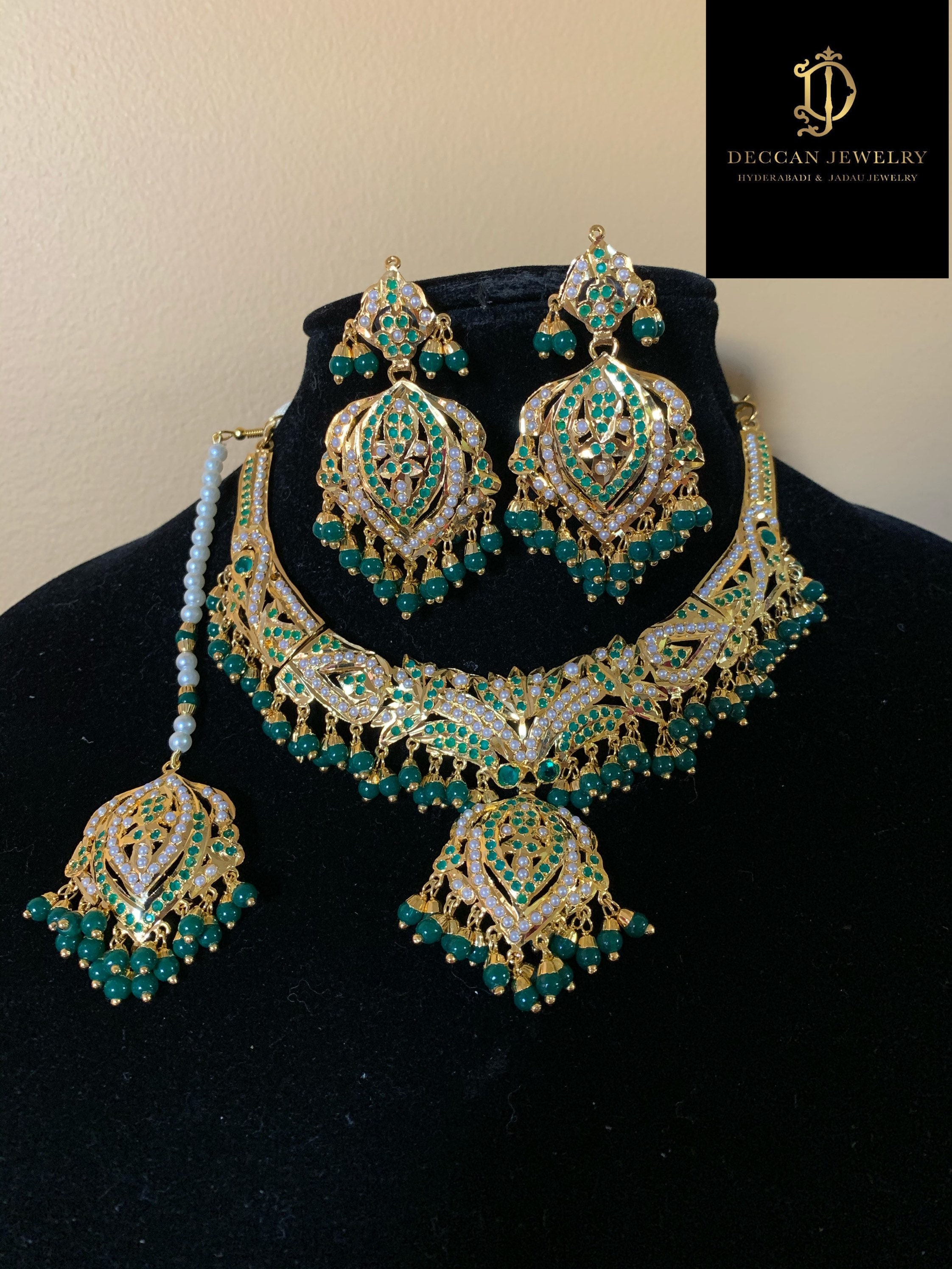 Taseen Punjabi Jadau Necklace With Earrings Tika Indian | Etsy