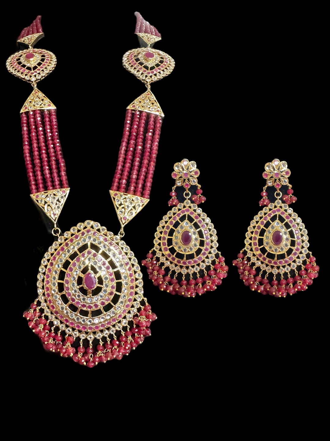 Nadine Long Hyderabadi Jadau Rani Haar in Ruby Beads , Indian Jewellery ...